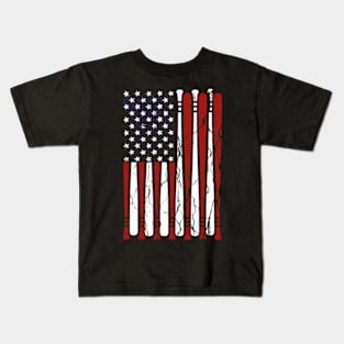 Baseball Lover American Flag Baseball Bat Team Kids T-Shirt